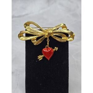 Vintage Phister Ent. 1996 Gold Bow With Heart Brooch Valentine